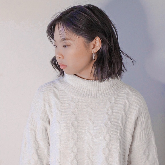 Cream Turtle Neck Slit Mini Dress / Top - Picture 5 of 6